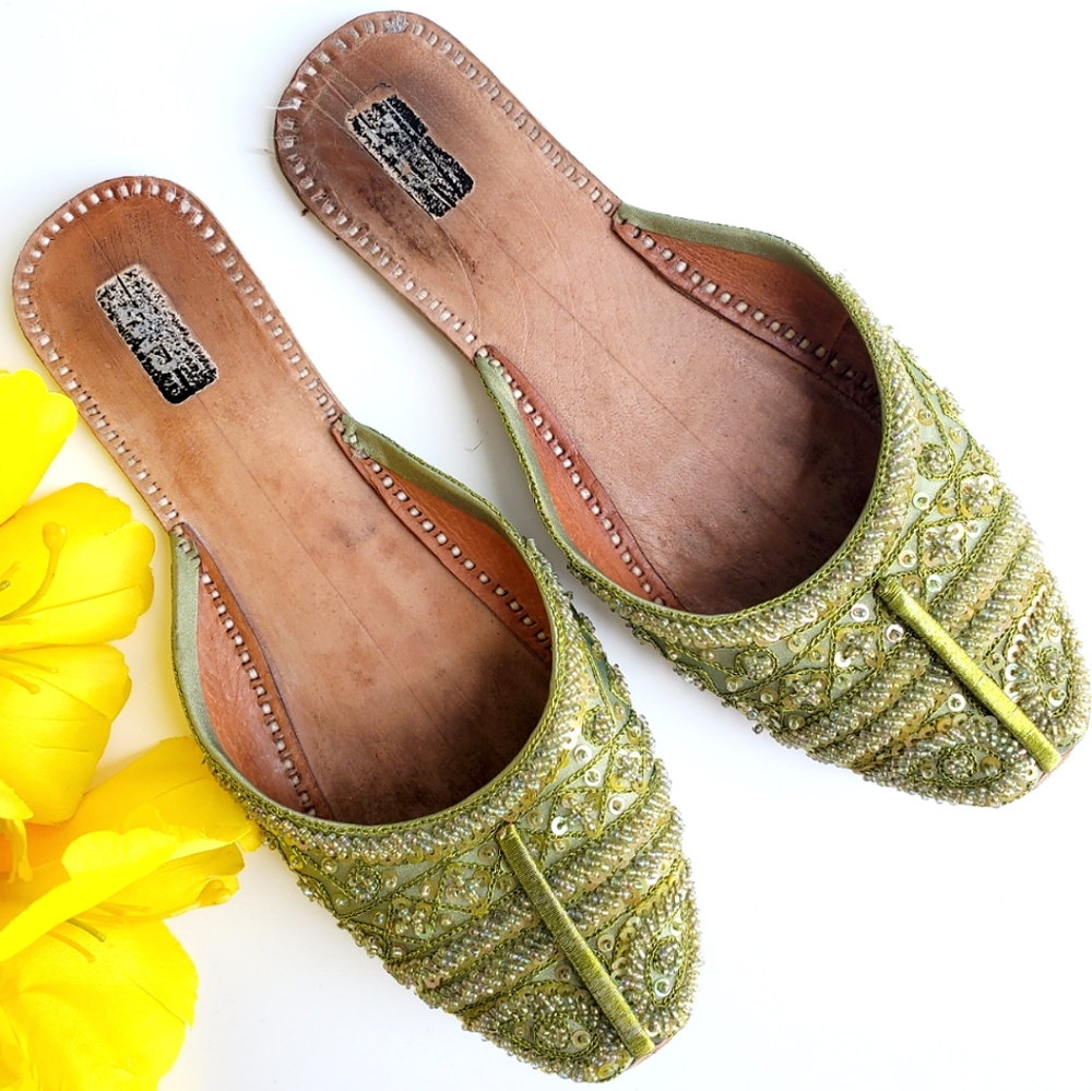 Handmade All Leather Beaded Slippers